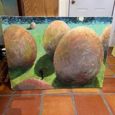The End and The Beginning by Norman Baugher, in the style of Rene Magritte, 30"H x 40"W