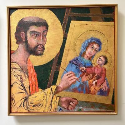 St Luke Painting an Icon of Mary and Child by Norman Baugher, in the manner of traditional icons, 24"H x 24"W