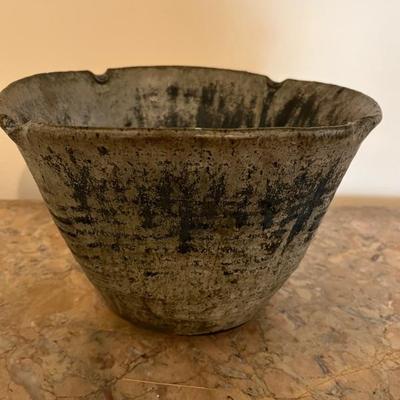 large studio art pottery bowl, signed