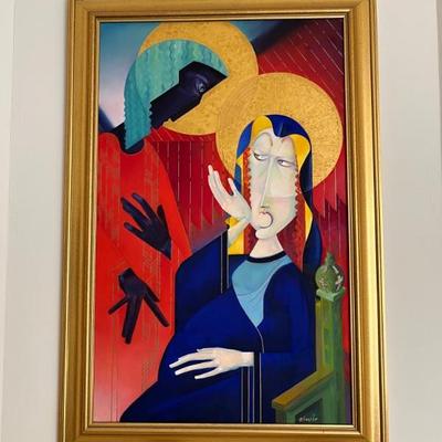 “The Annunciation” by Norman Baugher, acrylic on canvas, gold frame, large