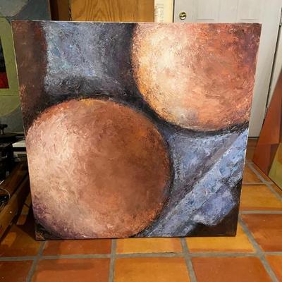 Gray and Red Abstract by Norman Baugher, 39"H x 37"W