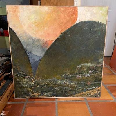 Landscape by Norman Baugher, surrealist, 39"H x 37"W