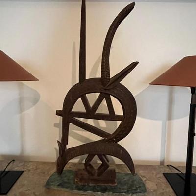 African sculpture, wood, attached to marble base