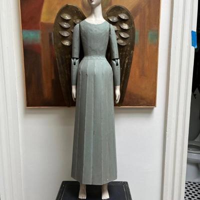wooden, hand carved folk art angel