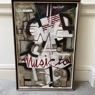 Abstract Expressionist painting in black, red and white by Norman Baugher, 38"H x 26"W