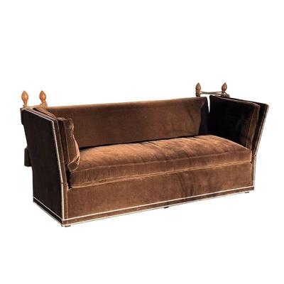DROP ARM VELVET SETTEE | Handsome and in very good condition; sometimes called a 