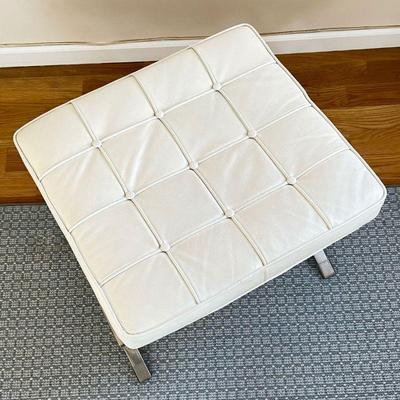 BARCELONA STYLE FOOT REST | Barcelona style white foot stool; white cushioned seat attached to chrome frame - l. 22 x w. 24 x h. 16 in. 