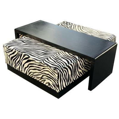 (2pc) Z GALLERY ZEBRA SUITE | Including a zebra pattern / horse hair ottoman and a bench / table that spans over it (h. 17.5 in.) - l. 49...
