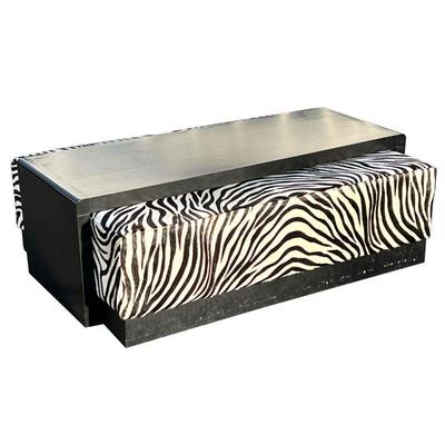 (2pc) Z GALLERY ZEBRA SUITE | Including a zebra pattern / horse hair ottoman and a bench / table that spans over it (h. 17.5 in.) - l. 49...