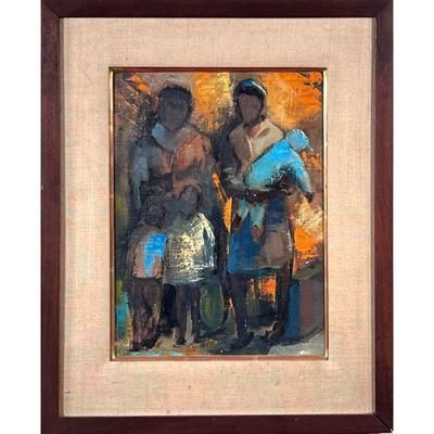 AMERICAN SCHOOL (20TH CENTURY) | Mother and child figures
Oil on canvas
Apparently unsigned
Showing figures before a colorful background...