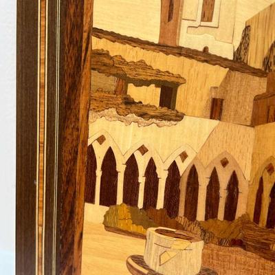 (2pc) PAIR PARQUETRY PLAQUES | Meta di Sorrento, Italian inlaid wood scenes with 