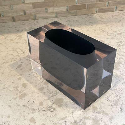 JONATHAN ADLER VASE | Jonathan Adler vase / basin in a transparent block, with JA label on bottom - l. 9.25 x w. 4.75 x h. 5.75 in.
 