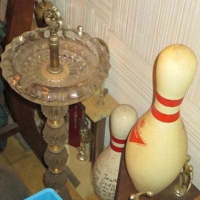 Lead Crystal Floor Ashtray ~ Tons of Bowling Trophies and pins 