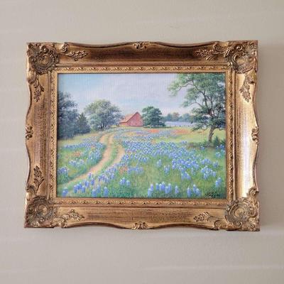Vintage Texas blue bonnets oil painting