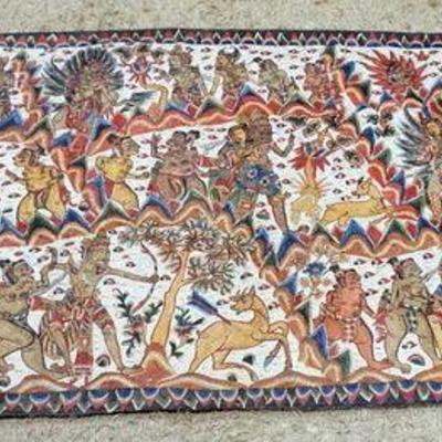 1199	LARGE ASIAN PAINTING ON CLOTH, APPROXIMATELY 34 IN X 86 IN
