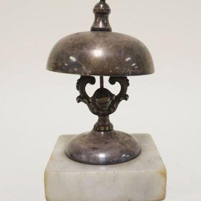 1017	SILVERPLATED HOTEL DESK BELL ON MARBLE BASE, APPROXIMATELY 3 IN SQUARE X 6 IN HIGH
