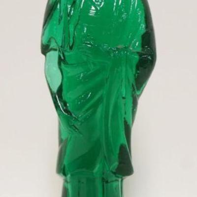 1205	EMERALD SOLID GLASS FIGURE OF ASIAN MAN, HAS A THREADED BASE, APPROXIMATELY 12 IN HIGH
