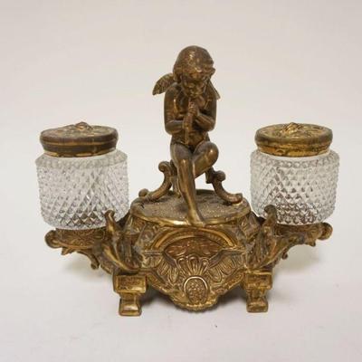 1106	ANTIQUE VICTORIAN FIGURAL DOUBLE INKWELL, APPROXIMATELY 4 IN X 6 IN X 5 1/2 IN HIGH
