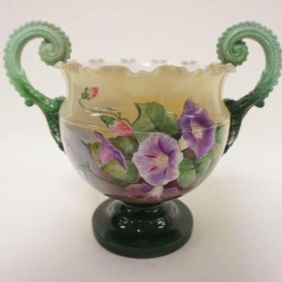 1102	WILLETS BELLEEK FLORAL PAINTED URN, DOUBLE HANDLED, APPROXIMATELY 12 IN X 10 IN
