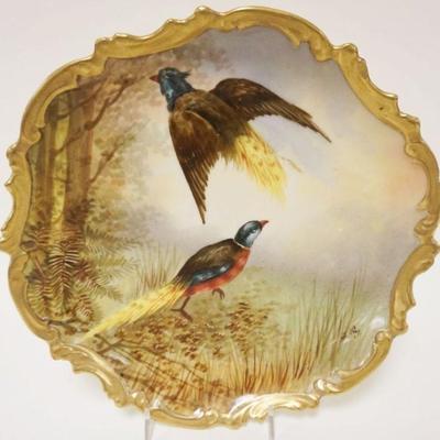 1055	ANTIQUE HAND PAINTED PLATE W/GILT DECORATED EDGE OF PHEASANTS, ARTIST SIGNED, APPROXIMATELY 10 IN

