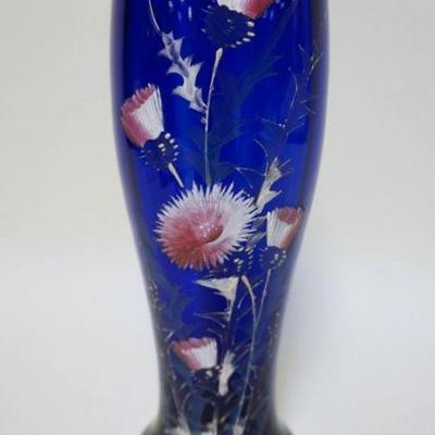 1108	VICTOIRAN COBALT HAND PAINTED FLORAL VASE, APPROXIMATELY 12 1/2 IN
