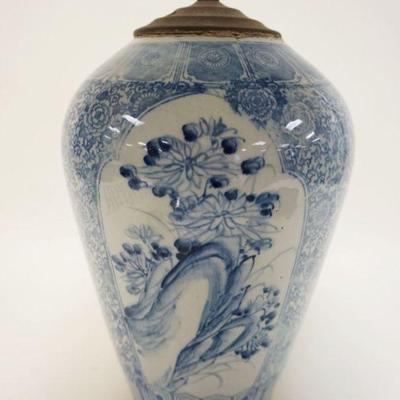 1042	LARGE ASIAN COVERED JAR W/CHARACTER MARKS ON BASE, APPROXIMATELY 19 IN HIGH
