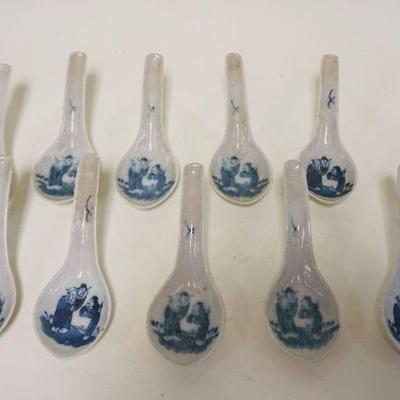 1144	ASIAN BLUE & WHITE PORCELAIN SPOONS LOT OF 11, EACH APPROXIMATELY 5 1/2 IN
