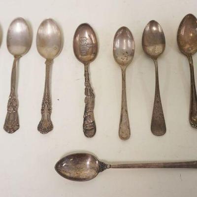 1131	STERLING LOT OF ASSORTED SPOONS INCLUDING SOUVENIR, 8 OZT
