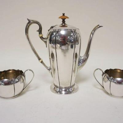 1115	STERLING SILVER *LOTUS* 3 PIECE TEASET, TEAPOT, CREAMER & SUGAR, 23.4 OZT

