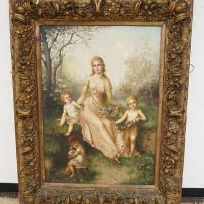 1020	A TELSER OIL PAINTING, LARGE OIL ON CANVAS SIGNED A TELSER OF A WOMAN W/3 CHILDREN, APPROXIMATELY 52 IN X 66 IN OVERALL
