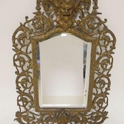 1010	ANTIQUE ORNATE BRASS FRAME HANGING MIRROR, APPROXIMATELY 10 IN X 15 IN
