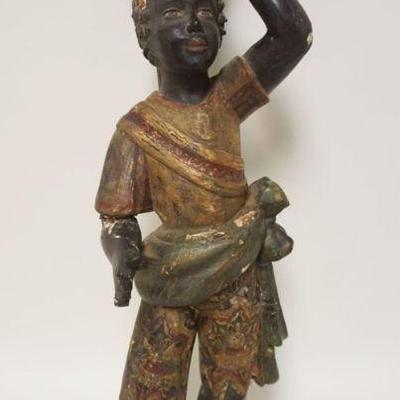 1138	ANTIQUE WOOD & GESSO CARVED BLACKAMORE, HAND PAINTED STATUE W/LOSSES, APPROXIMATELY 26 IN HIGH
