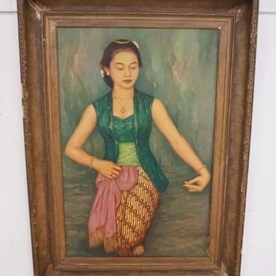 1028	OIL PAINTING ON CANVAS OF ASIAN WOMAN SIGNED LOWER RIGHT CORNER, APPROXIMATELY 39 IN X 54 IN OVERALL
