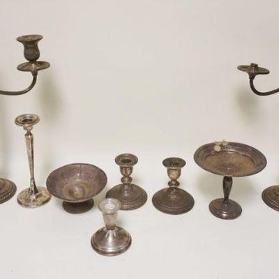 1210	WEIGHTED STERLING SILVER LOT INCLUDING CANDLESTICKS & BOWLS, MOST HAVE DAMAGE
