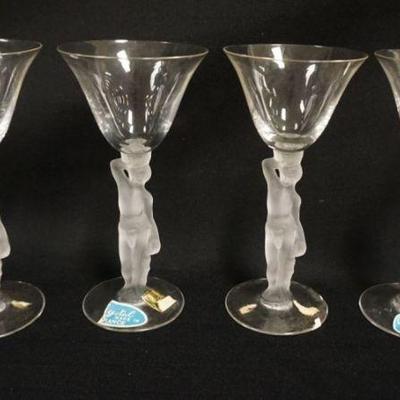 1129	FRENCH ART CRYSTAL FROSTED NUDE STEMWARE 4, APPROXIMATELY 6 1/4 IN HIGH
