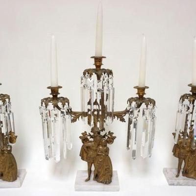 1166	ORNATE VICTORIAN 3 PIECE GIRANDOLE SET ON MARBLE BASES, APPROXIMATELY 18 IN HIGH
