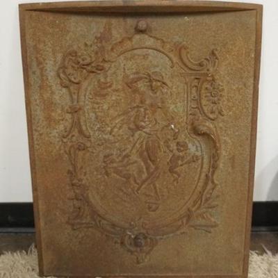 1200	CAST IRON COVER WITH EMBOSSED DESIGN OF WOMAN AND CHERUBS, APPROXIMATELY 20 IN X 26 IN
