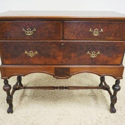 1157	FLINT WALNUT 3 DRAWER DIMINUTIVE SERVER W/BURL WOOD DRAWER FRONTS, APPROXIMATELY 42 IN X 18 IN X 37 IN HIGH
