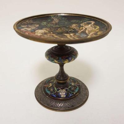 1098	TAZZA ENAMELED W/MIXED METALS DEPICTING NEOCLASSICAL SCENES, LOSS TO TOP, APPROXIMATELY 5 IN HIGH

