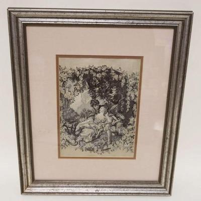 1008	ANTIQUE STEVENGRAPH FRAMED & MATTED IMAGE OF COURTING SCENE, APPROXIMATELY 16 IN X 19 IN OVERALL

