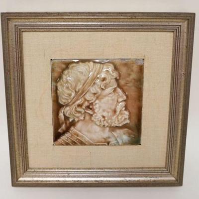 1089	ANTIQUE PORTRAIT TILE FRAMED, APPROXIMATELY 12 IN X 12 IN OVERALL, SOME LOSS ON TOP RIGHT
