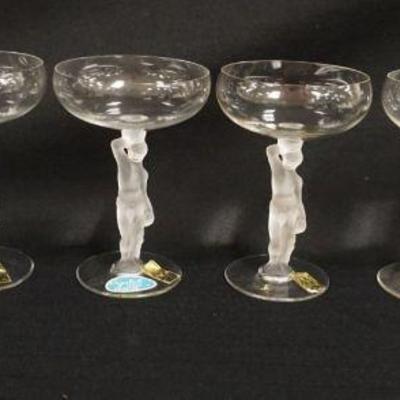 1127	FRENCH ART CRYSTAL FROSTED NUDE STEMWARE 6, APPROXIMATELY 6 IN HIGH
