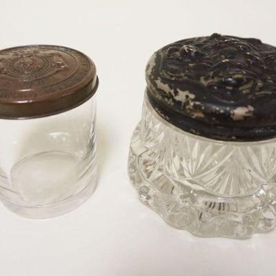 1072	LADY'S VICTORIAN DRESSER JARS, ONE W/IMAGE OF VICTORIAN WOMAN & VIOLET PERFUMISTA, LARGEST APPROXIMATELY 3 IN HIGH

