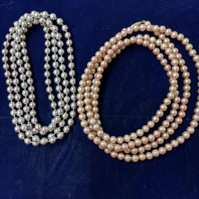 peach and silver single strand necklaces