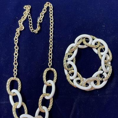 Brighton gold tone & crystal pave oval link necklace & bracelet