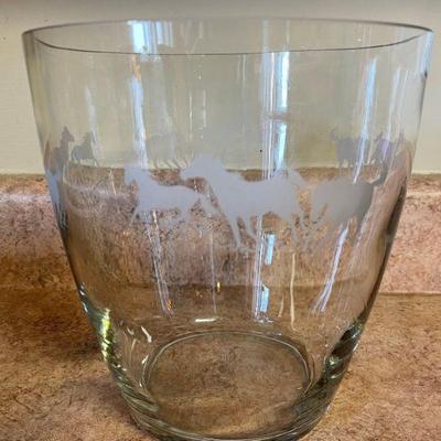 domed glass horse etched bowl