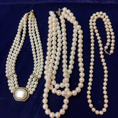 Napier pearl necklace, multi strand pearl necklace, Monet pearl strand necklace