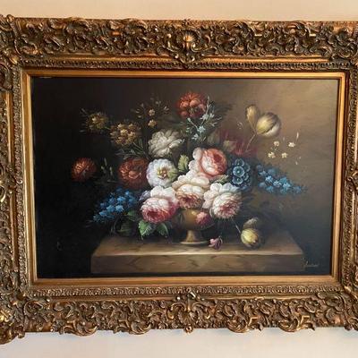 large gold framed Still Life of Flowers