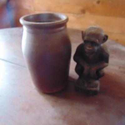 small crock & monkey statue