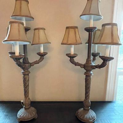 pair of candelabras with shades